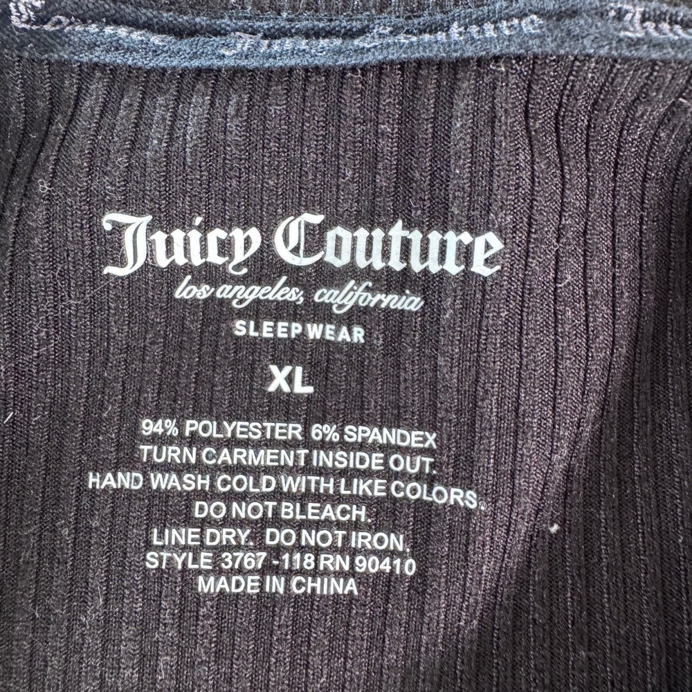 Juicy Couture XL Lounge Set Black Ribbed Rhinestone Logo Pajamas Y2K McBling 2pc - Picture 7 of 7